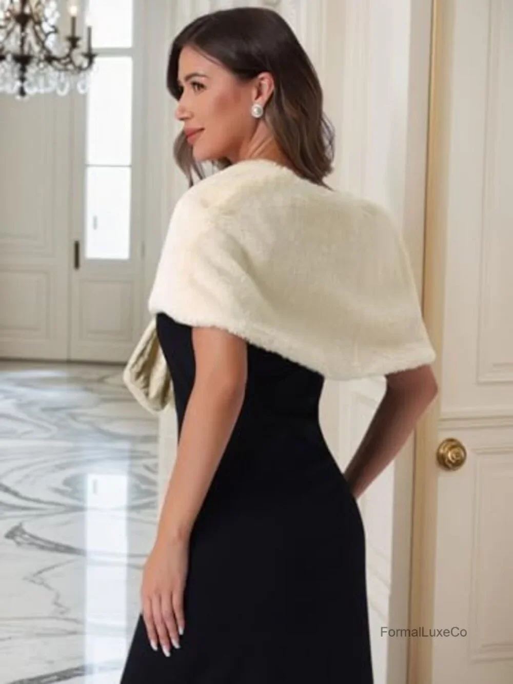 Faux Fur Shawl Wrap Evening Party Wedding Winter Stole for Women